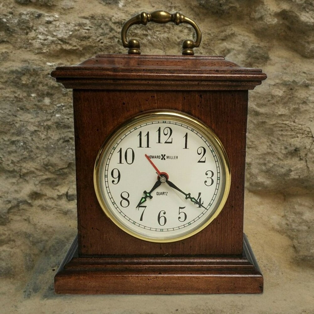 Vintage Howard Miller Mantel Clock Quartz 612-350 Wood Battery Alarm READ Parts